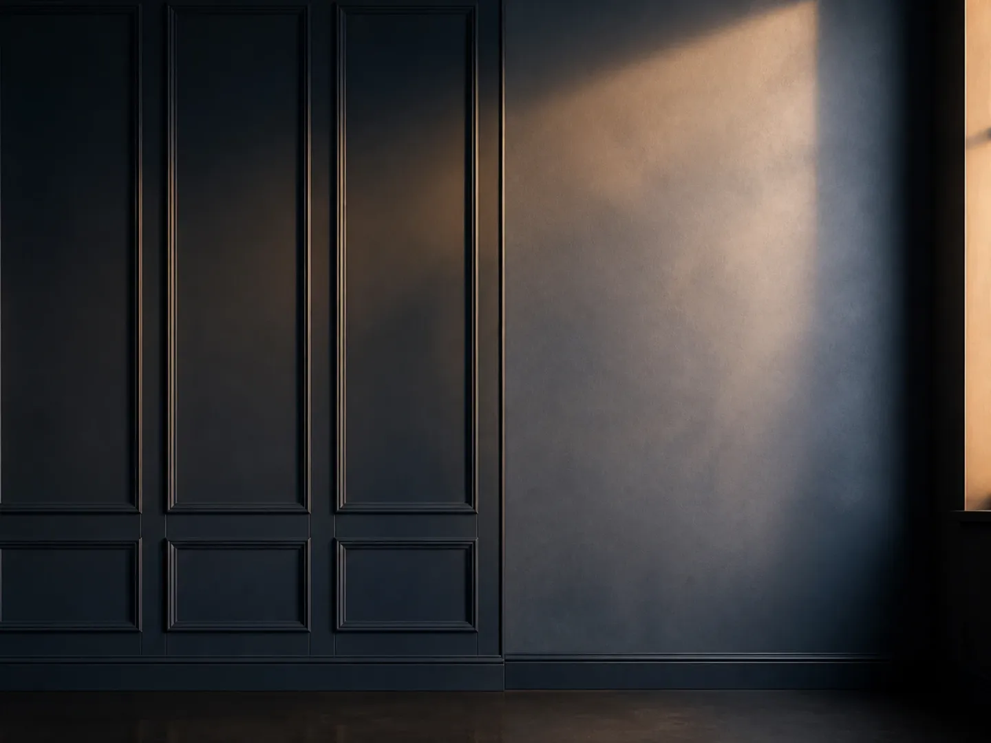 Timber wall panelling meeting seamless plaster at a clean vertical line.